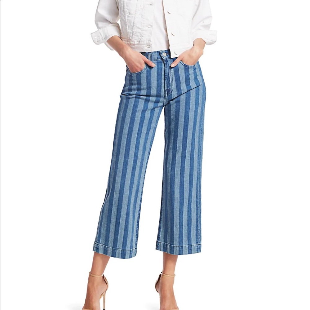 7 for All Mankind Strip Cropped Wide Leg Jeans